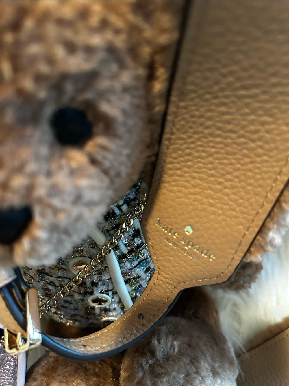 kate spade Brown Plush Bear Charm with Tweed Mini Backpack - Picture 8 of 10